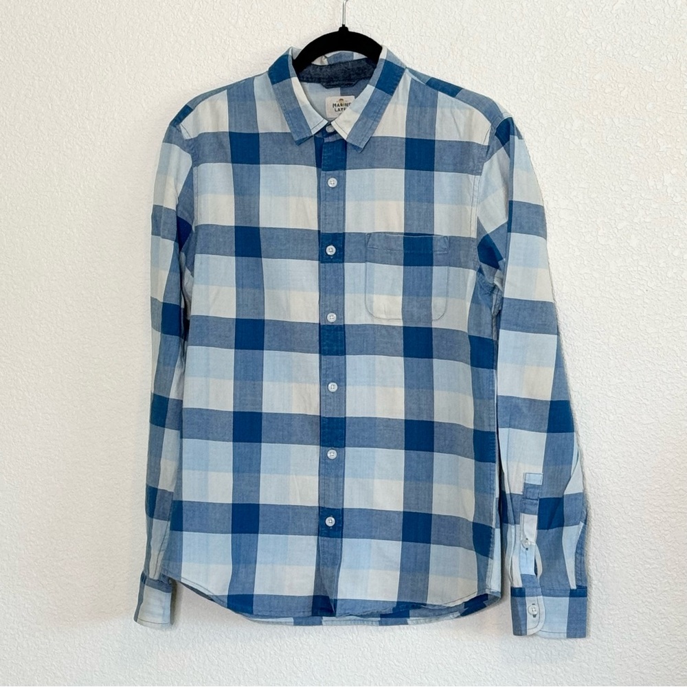 Marine Layer Woman’s Size Small Button Front Long Sleeve Blue Gingham Check